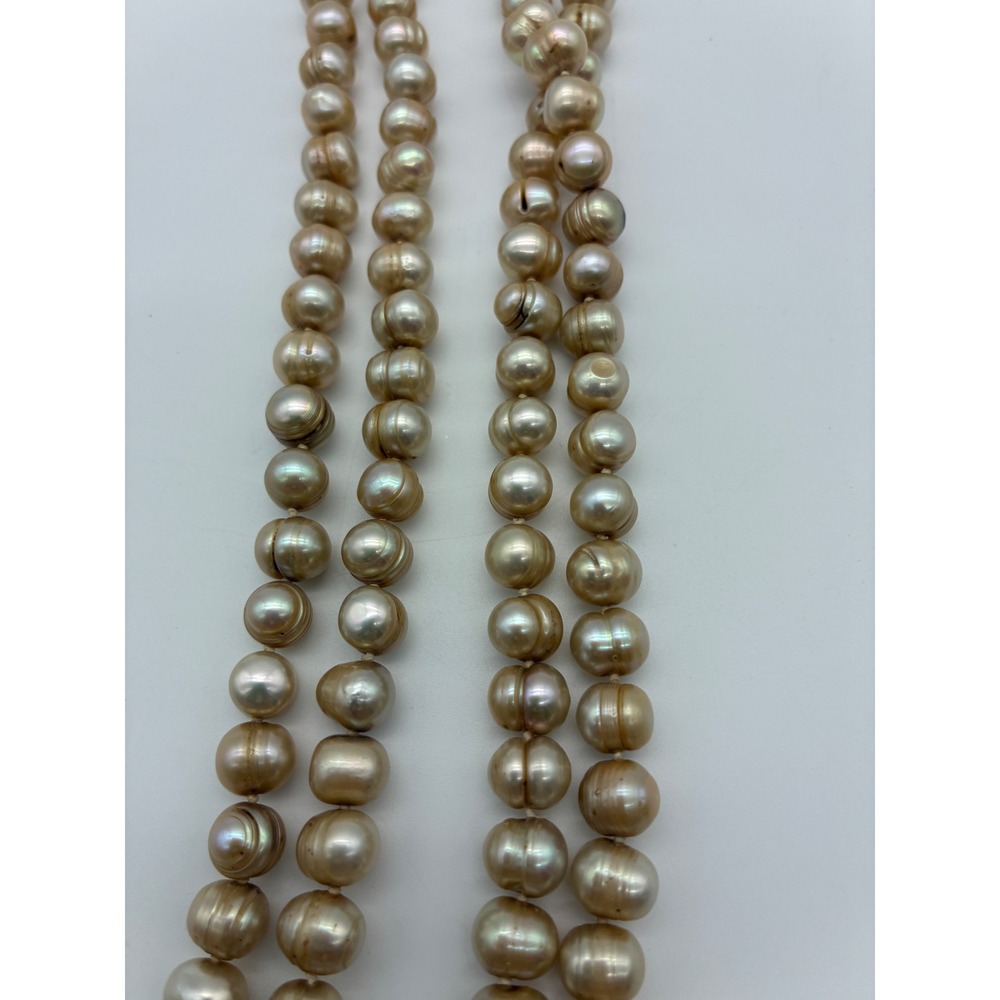 Vintage Strand Freshwater Pearl Necklace 26.5 Inch Champagne Gold Tone - Picture 5 of 6